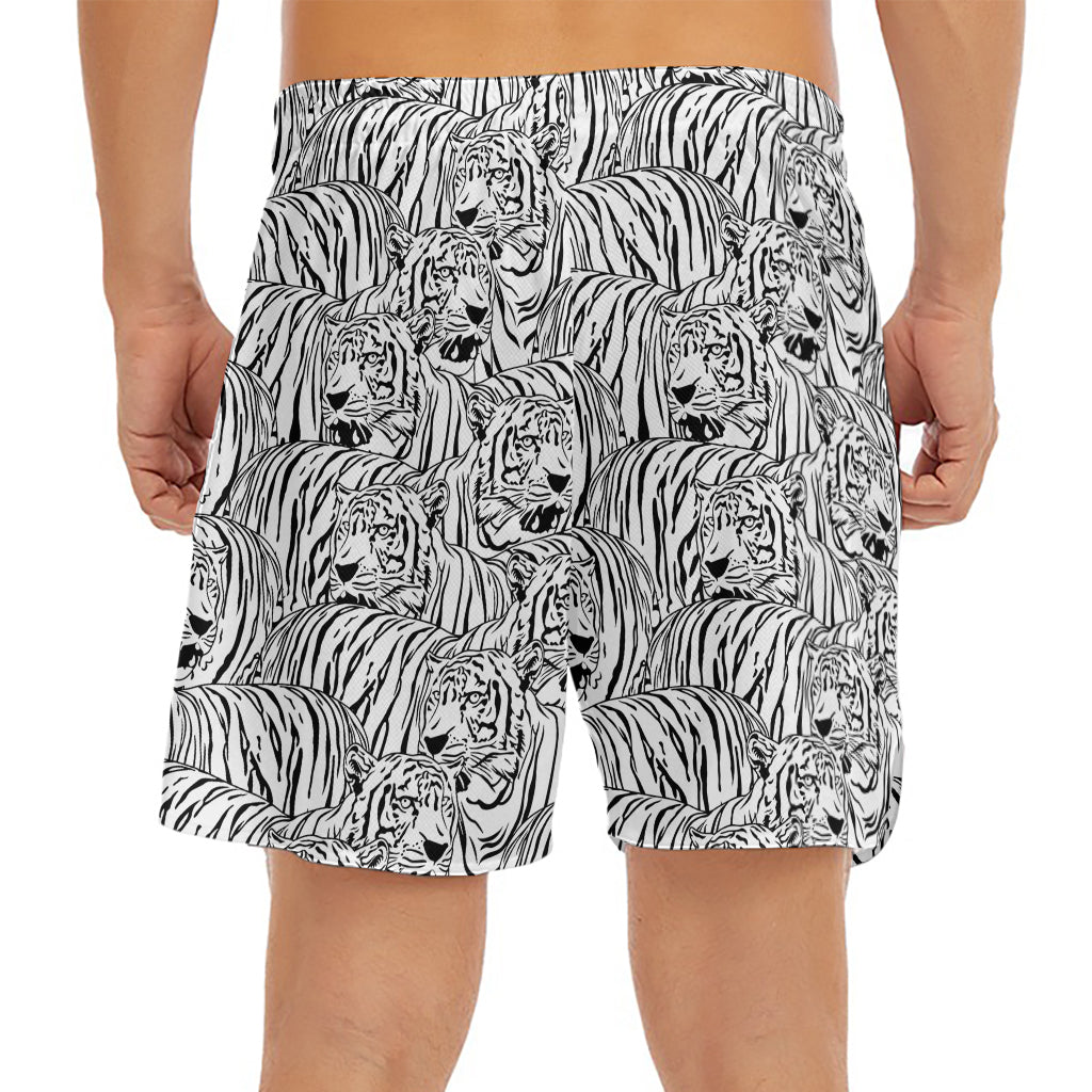 Black And White Tiger Pattern Print Men's Split Running Shorts