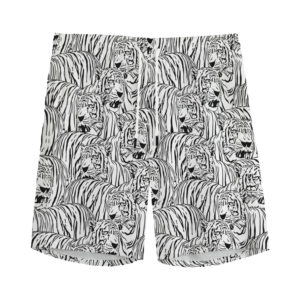 Black And White Tiger Pattern Print Men's Sports Shorts