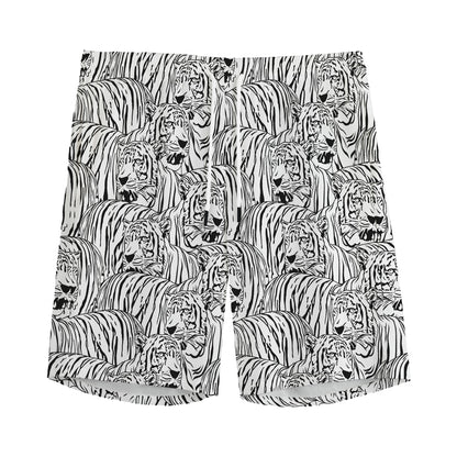 Black And White Tiger Pattern Print Men's Sports Shorts