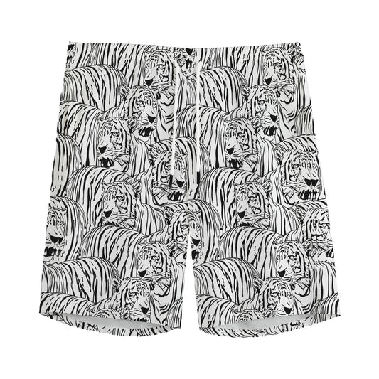 Black And White Tiger Pattern Print Men's Sports Shorts