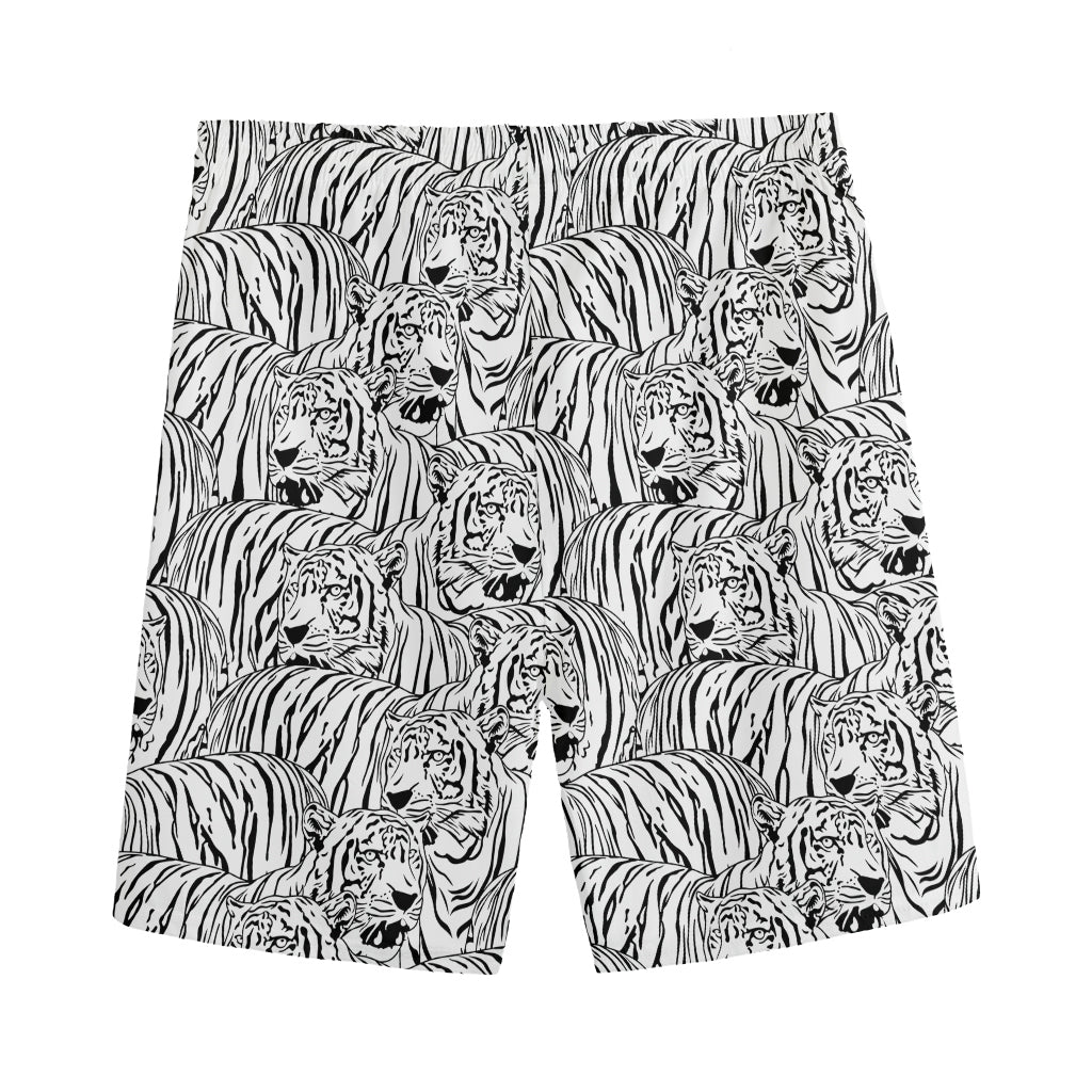 Black And White Tiger Pattern Print Men's Sports Shorts