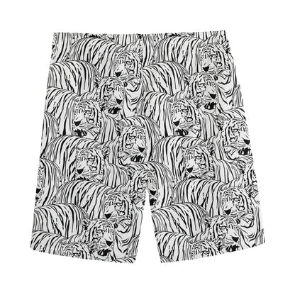 Black And White Tiger Pattern Print Men's Sports Shorts