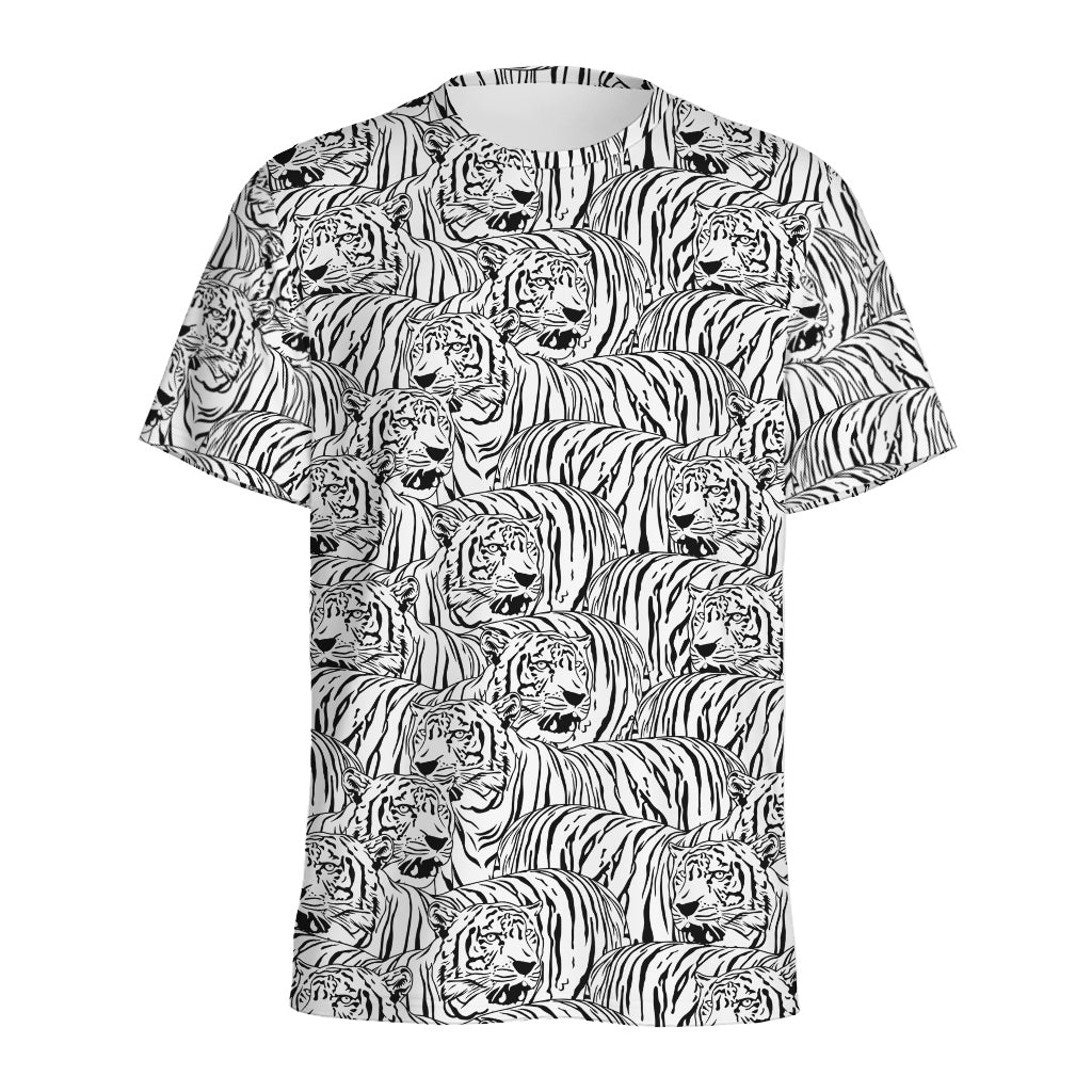 Black And White Tiger Pattern Print Men's Sports T-Shirt