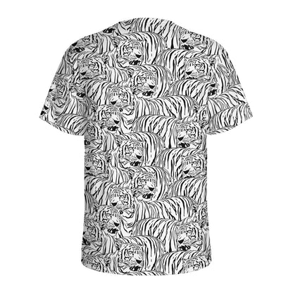 Black And White Tiger Pattern Print Men's Sports T-Shirt