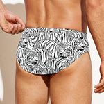 Black And White Tiger Pattern Print Men's Swim Briefs