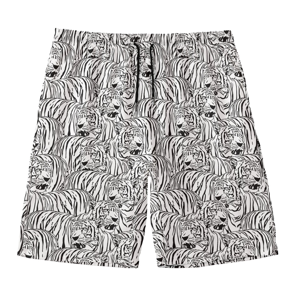 Black And White Tiger Pattern Print Men's Swim Trunks