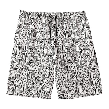 Black And White Tiger Pattern Print Men's Swim Trunks