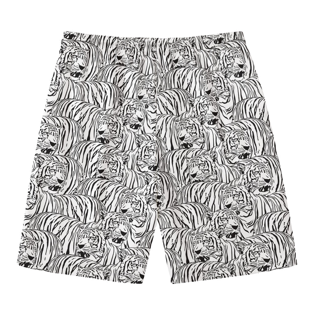 Black And White Tiger Pattern Print Men's Swim Trunks
