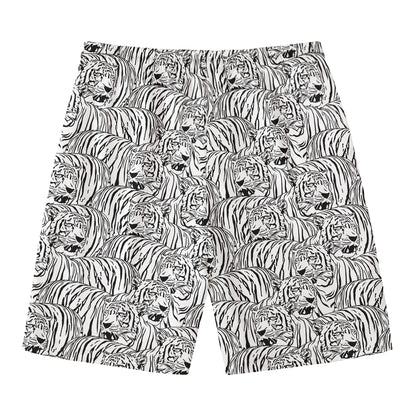 Black And White Tiger Pattern Print Men's Swim Trunks