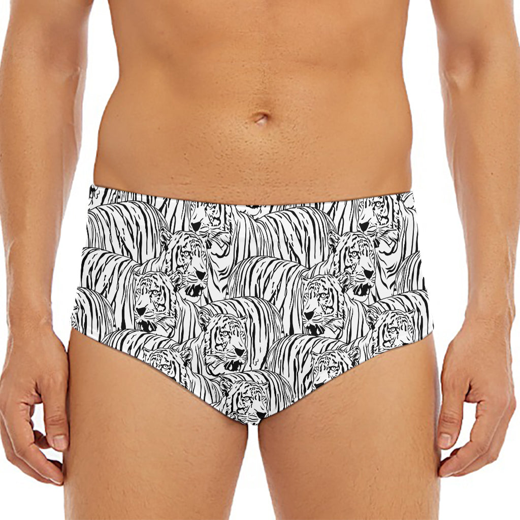 Black And White Tiger Pattern Print Men's Triangle Swim Briefs