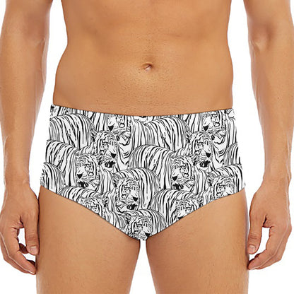 Black And White Tiger Pattern Print Men's Triangle Swim Briefs