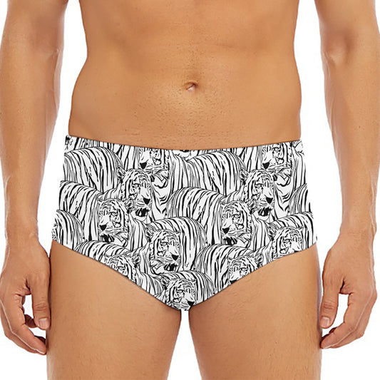 Black And White Tiger Pattern Print Men's Triangle Swim Briefs