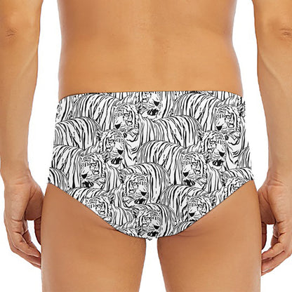 Black And White Tiger Pattern Print Men's Triangle Swim Briefs