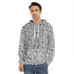 Black And White Tiger Pattern Print Men's Velvet Pullover Hoodie
