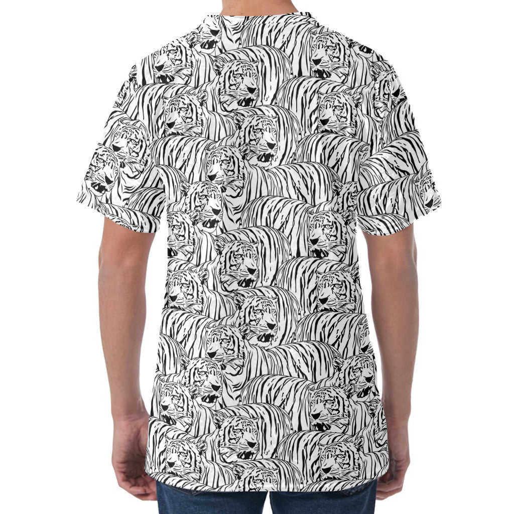 Black And White Tiger Pattern Print Men's Velvet T-Shirt