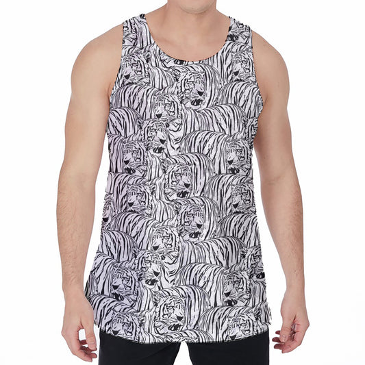 Black And White Tiger Pattern Print Men's Velvet Tank Top