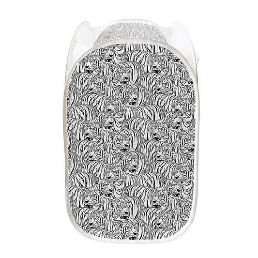 Black And White Tiger Pattern Print Mesh Laundry Hamper