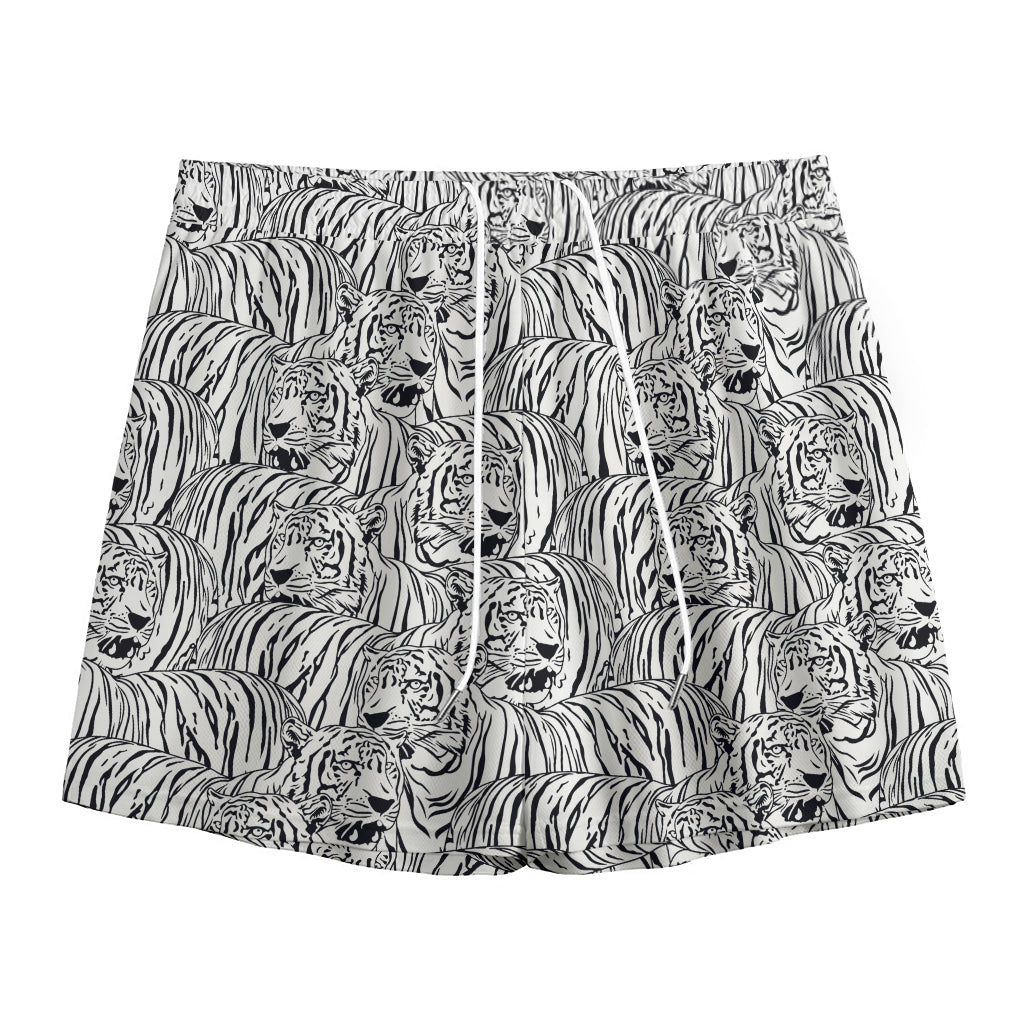 Black And White Tiger Pattern Print Mesh Shorts