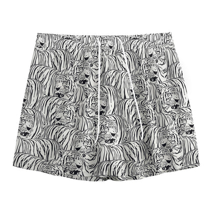 Black And White Tiger Pattern Print Mesh Shorts