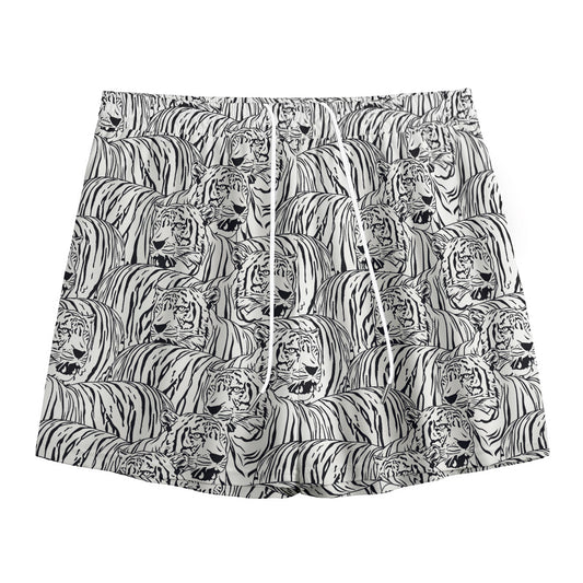 Black And White Tiger Pattern Print Mesh Shorts