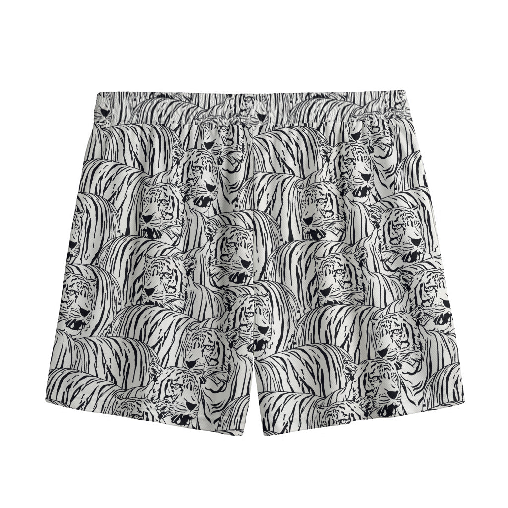 Black And White Tiger Pattern Print Mesh Shorts