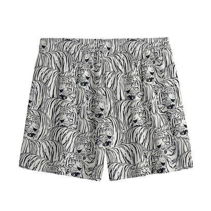 Black And White Tiger Pattern Print Mesh Shorts