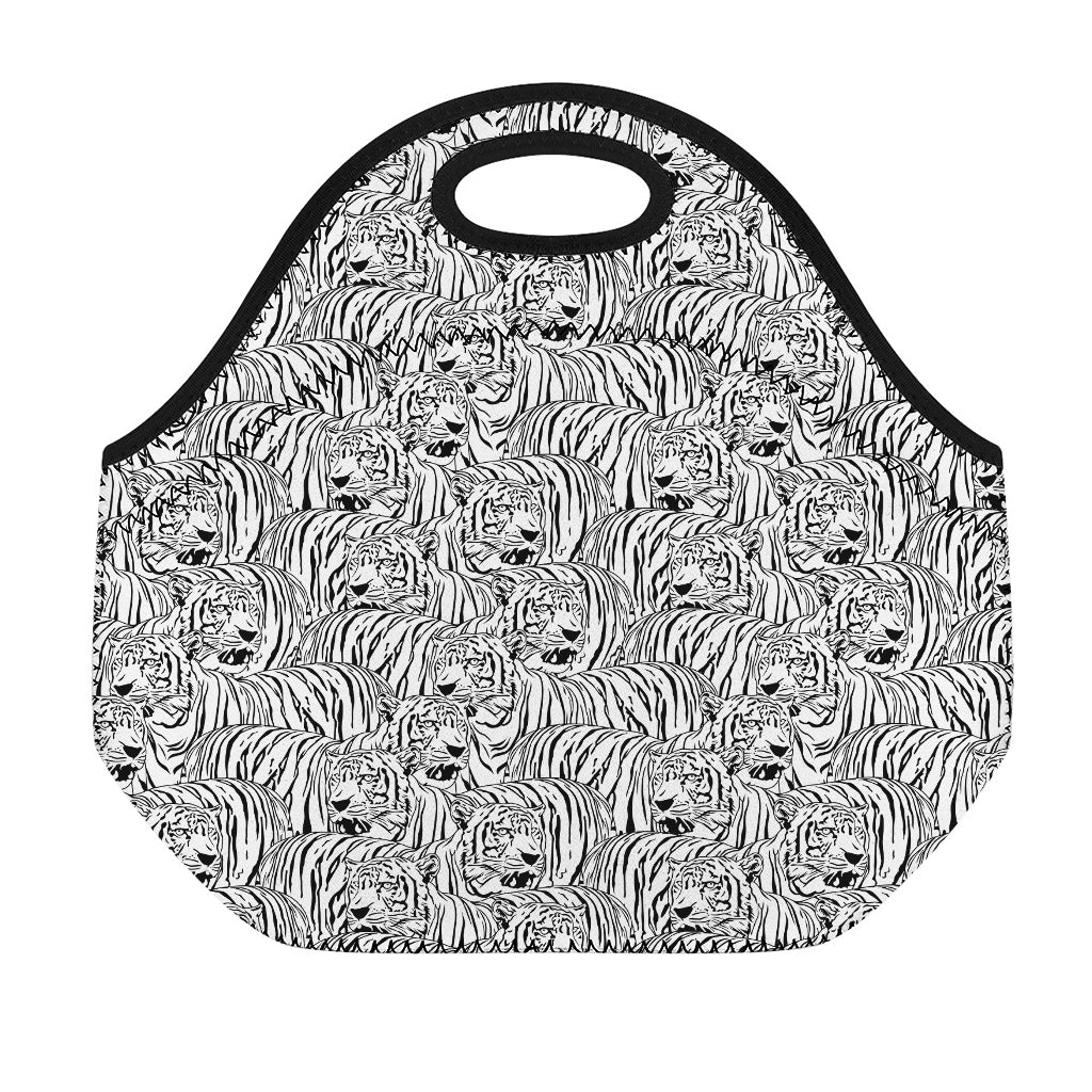 Black And White Tiger Pattern Print Neoprene Lunch Bag