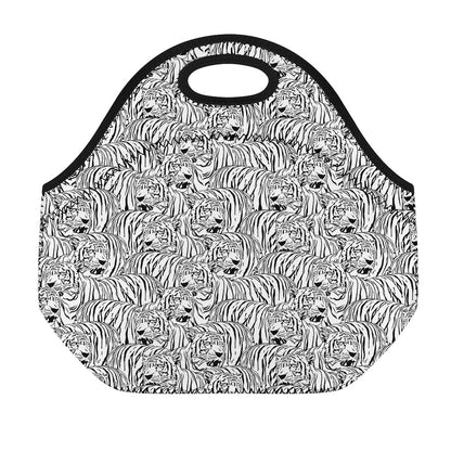 Black And White Tiger Pattern Print Neoprene Lunch Bag