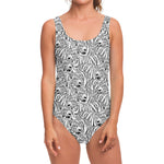 Black And White Tiger Pattern Print One Piece Swimsuit