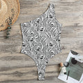 Black And White Tiger Pattern Print One Shoulder Bodysuit