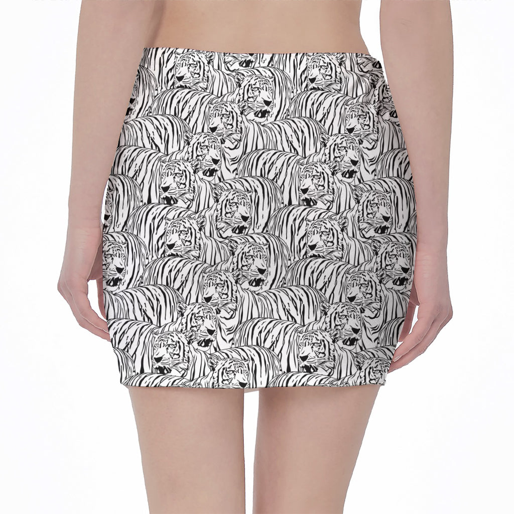 Black And White Tiger Pattern Print Pencil Mini Skirt
