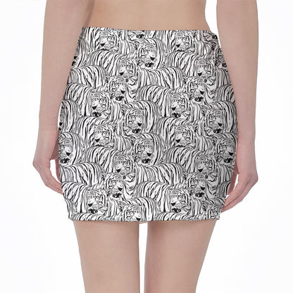 Black And White Tiger Pattern Print Pencil Mini Skirt