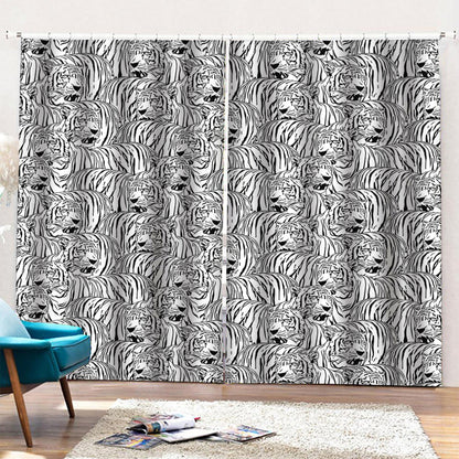 Black And White Tiger Pattern Print Pencil Pleat Curtains