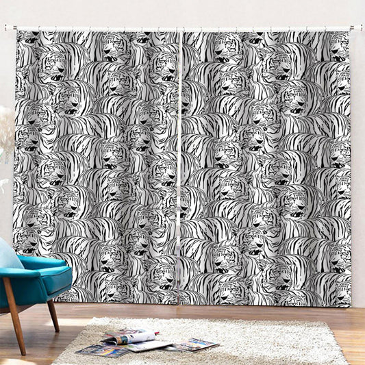 Black And White Tiger Pattern Print Pencil Pleat Curtains