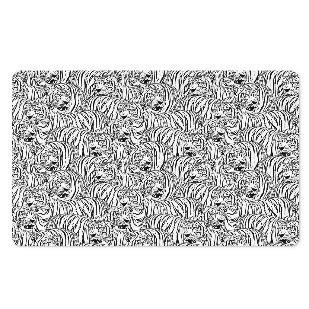Black And White Tiger Pattern Print Polyester Doormat