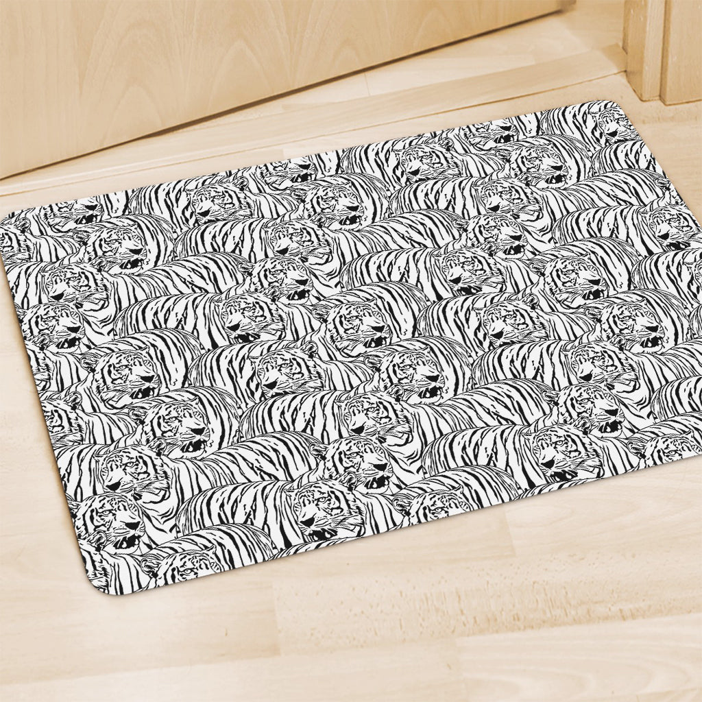 Black And White Tiger Pattern Print Polyester Doormat