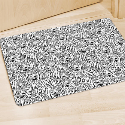 Black And White Tiger Pattern Print Polyester Doormat