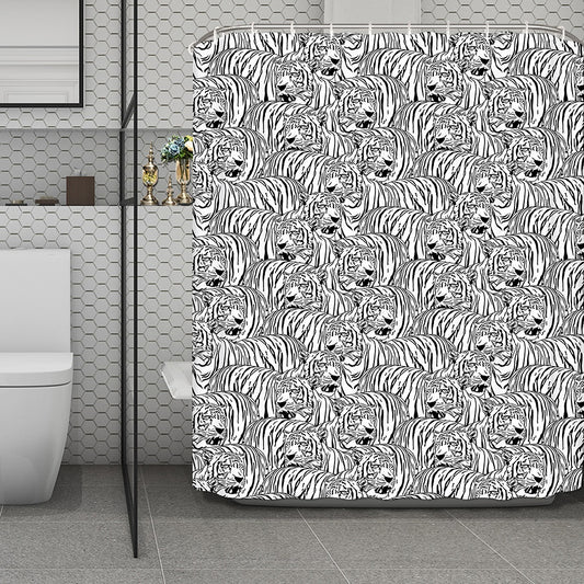 Black And White Tiger Pattern Print Polyester Shower Curtain