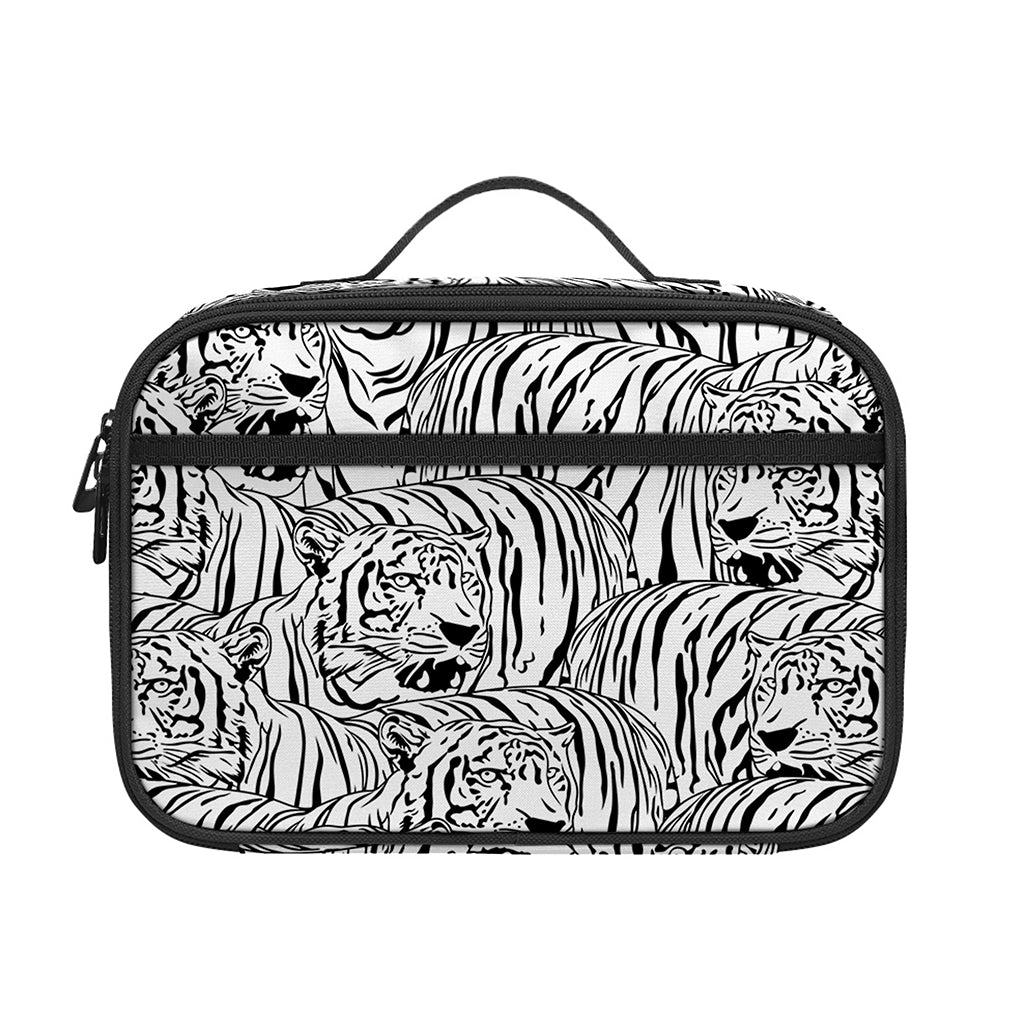 Black And White Tiger Pattern Print Portable Lunch Bag