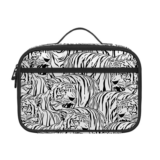 Black And White Tiger Pattern Print Portable Lunch Bag