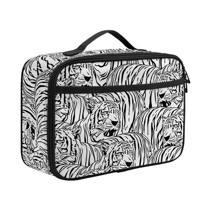 Black And White Tiger Pattern Print Portable Lunch Bag