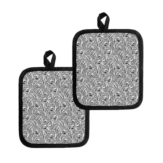 Black And White Tiger Pattern Print Pot Holders