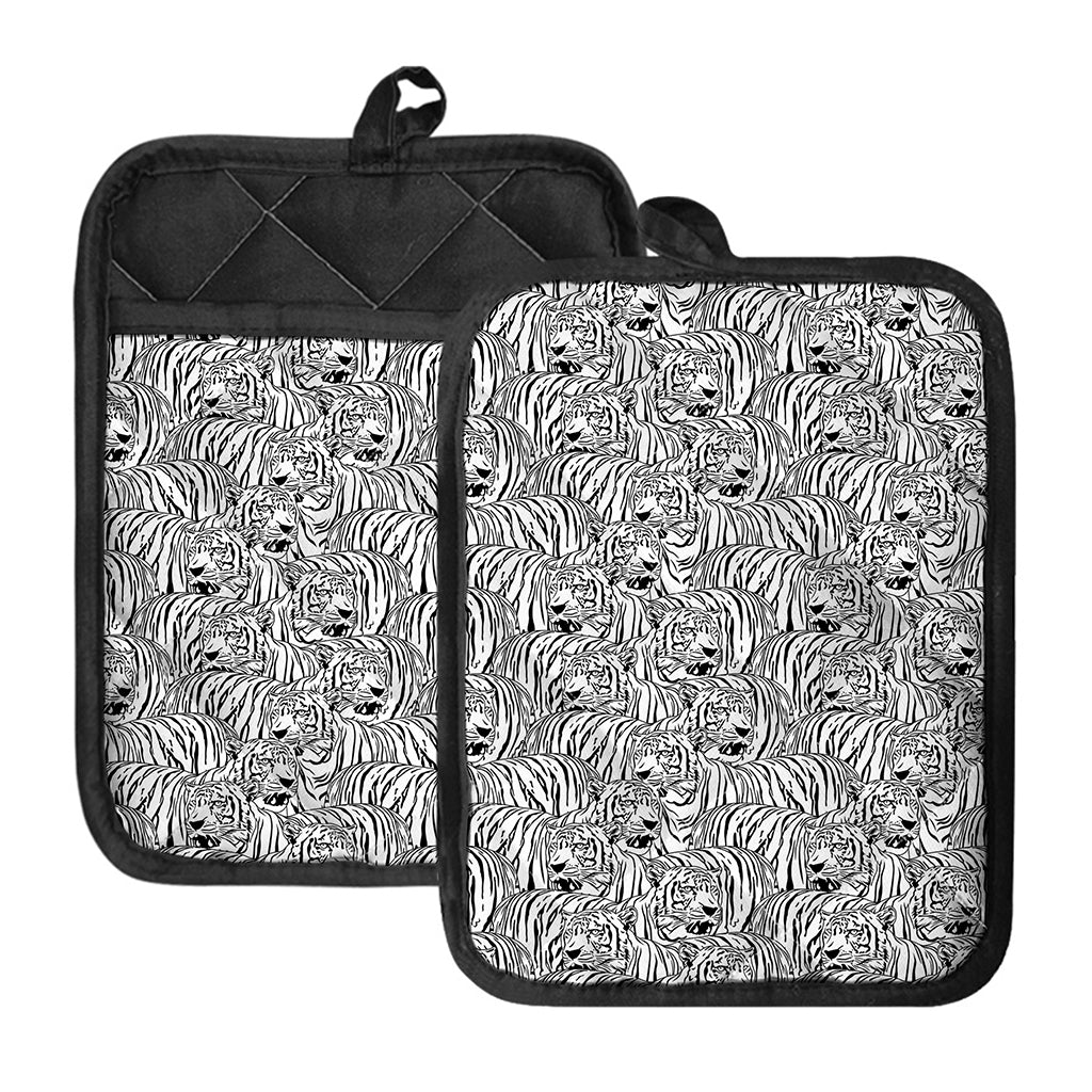 Black And White Tiger Pattern Print Pot Holders With Pocket