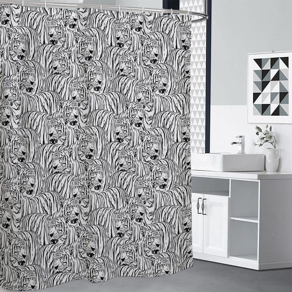 Black And White Tiger Pattern Print Premium Shower Curtain