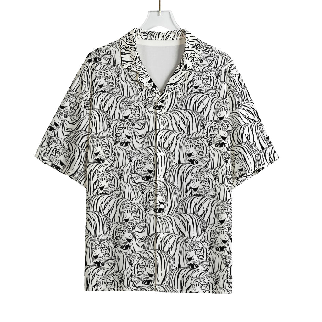 Black And White Tiger Pattern Print Rayon Hawaiian Shirt