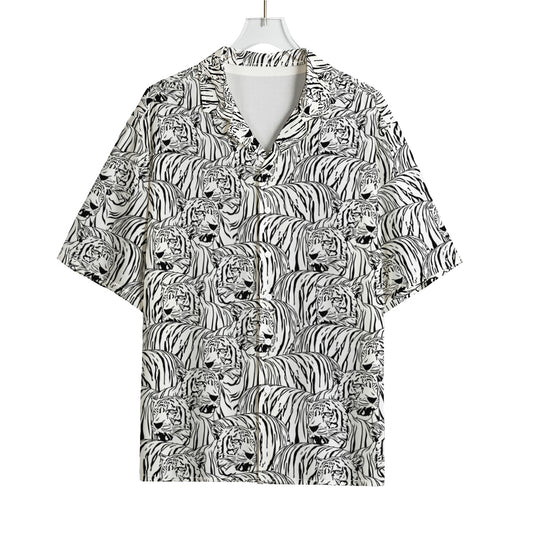 Black And White Tiger Pattern Print Rayon Hawaiian Shirt