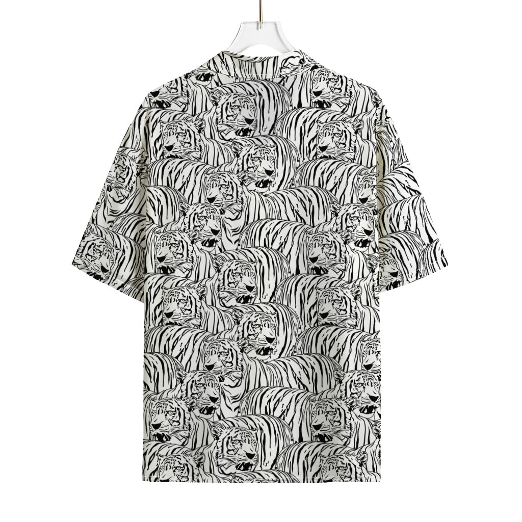 Black And White Tiger Pattern Print Rayon Hawaiian Shirt