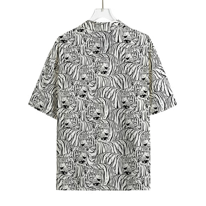Black And White Tiger Pattern Print Rayon Hawaiian Shirt