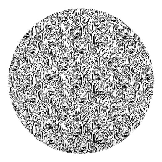 Black And White Tiger Pattern Print Round Blanket
