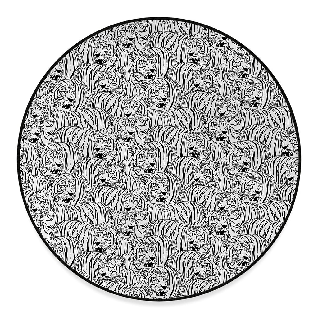 Black And White Tiger Pattern Print Round Floor Mat